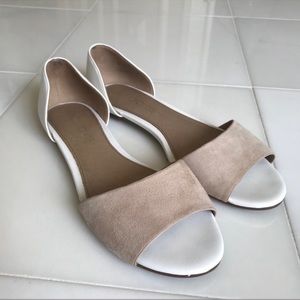 Aldo Nude and White Open Toe Flats Size 8.5
